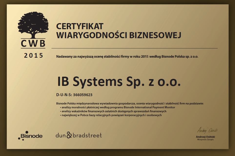 Bisnode certyfikat za 20151