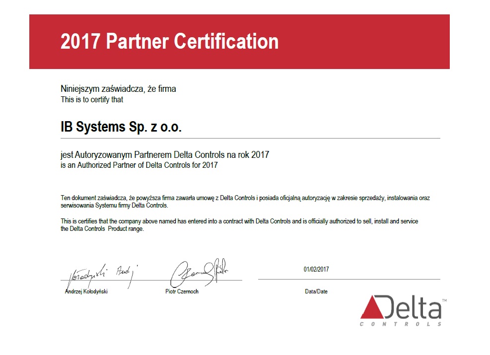 Delta controls certyfikat2017